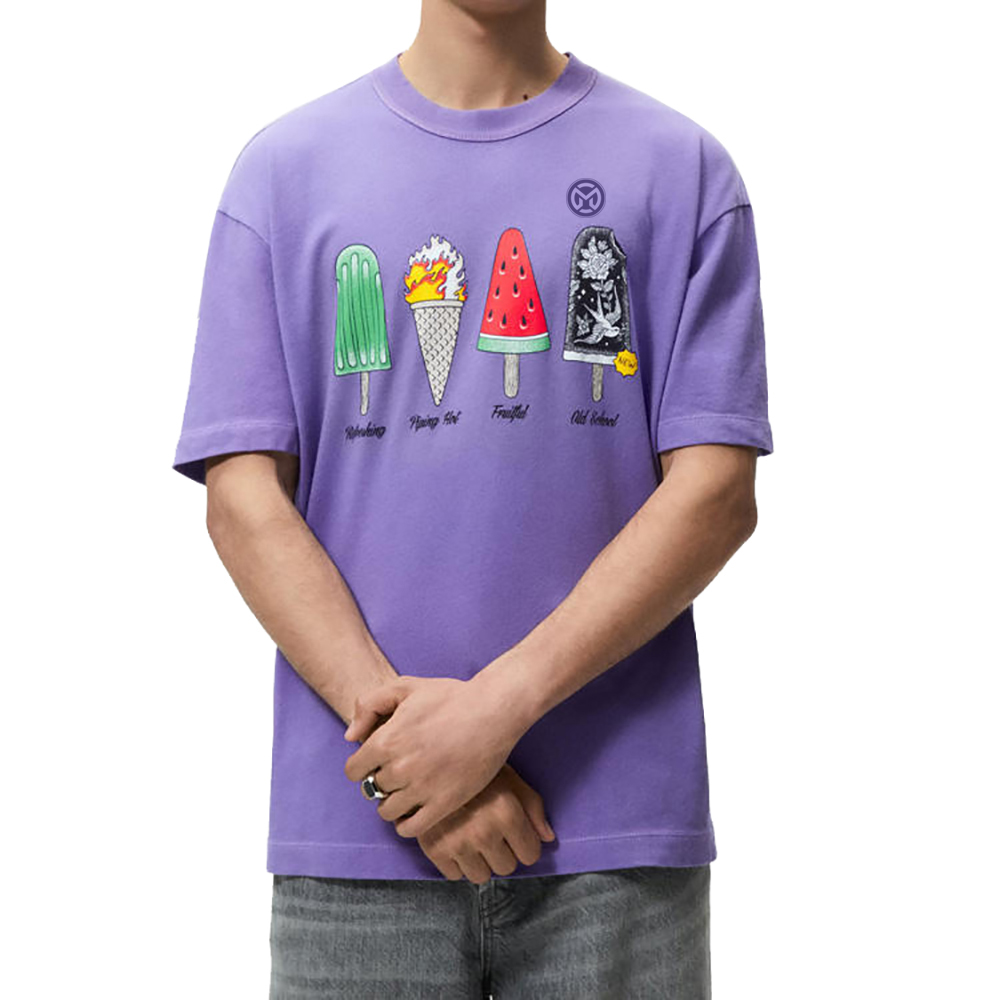 100%Cotton Contrast Print Knit Graphic Oversize t-shirt for Men